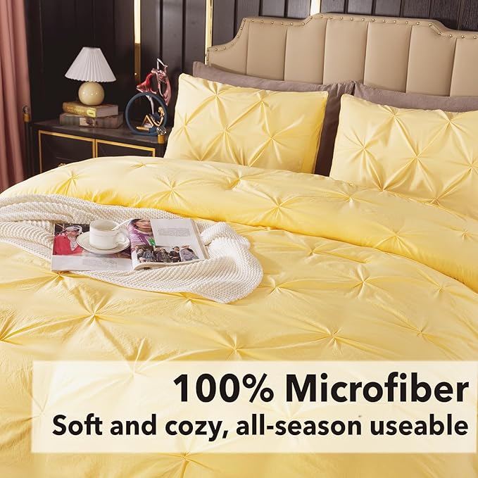 Andency California King Comforter Set Yellow (104x96Inch), Pinch Pleat Cal King Comforter Set 3 Pieces, Oversized King Pintuck Bed Comforter, Microfiber Down Alternative Comforter Bedding Set