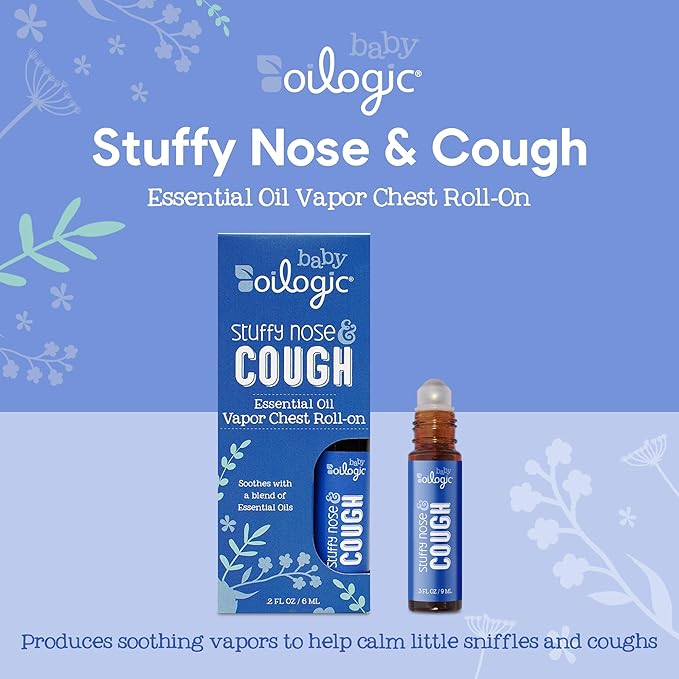 Oilogic Stuffy Nose & Cough Vapor Chest Roll-On Essential Oil for Babies & Toddlers - Gentle Baby Essentials - Pediatrician-Tested & Safe for Babies, 2 Fl Oz