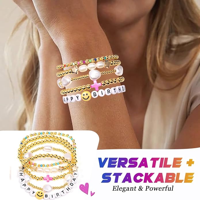 AICase for Kpop Merch Toys Gifts Birthday Decorations Bracelets 5 Pcs Stackable Stretch Friendship Beaded Bracelets k pop Costume Doll Merchandise Jewelry Gifts for Fans Women Christmas