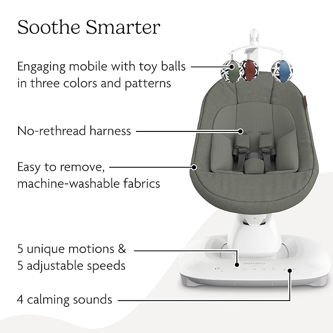 UPPAbaby Mamaroo Smart Swing – Customizable Soothing Modes with MotionSync Technology – Infant Recline + Bluetooth Enabled – Included Newborn Insert – Camila (Dark Green Mélange)