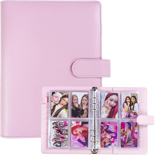 A5 Kpop Photocard Binder with 30 Pack 4-Pocket Card Pages, 6 Ring A5 Binder Card Collector Album with 240 Card Slots,PU Leather Binder Cover with Magnetic Buckle Closure for Organizing Trading Card