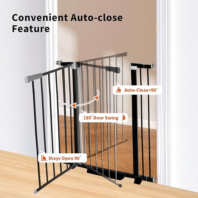 41" Tall Safety Pet Gate,Adjustable 29.92"-43.71" Wide,No Drilling Pressure Mount Kit,Auto Close Cat Gate Suitable for Stairs,Doorways (Black, 29.92"-43.71")