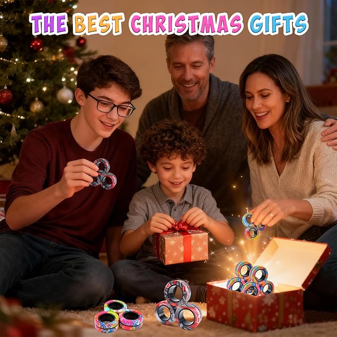Cevioce 9Pcs Magnetic Rings Fidget Toy Set, ADHD Anxiety Magnetic Fidget Toys Adults Fidget Spinner Rings for Relief, Christmas Stocking Stuffers Gifts for 8+ Year Old Teen Boy Adults