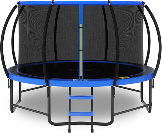 14FT 12FT 10FT 16FT Trampoline with Safety Enclosure, Anti-Rust Coating – ASTM Certified, Heavy-Duty Outdoor Trampoline with Ladder – for Kids & Adults