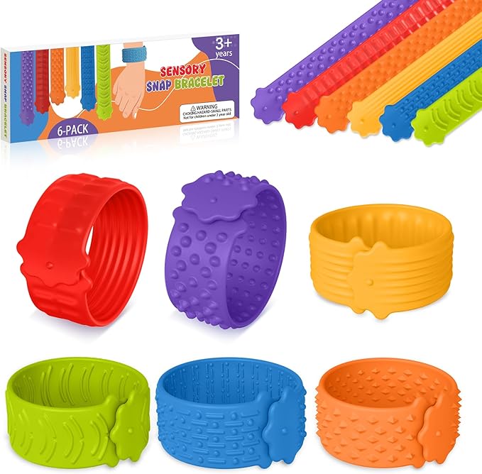 6PCs Textured Slap Bracelets Sensory Simple Dimple Fidget Toys for Kids with Autism & ADHD,Calming Tools for Anxiety & Stress Relief, Classroom Prizes Party & Special Needs Favor Gifts