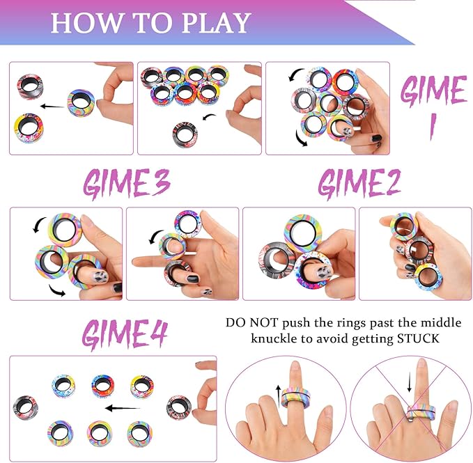 Cevioce 9Pcs Magnetic Rings Fidget Toy Set, ADHD Anxiety Magnetic Fidget Toys Adults Fidget Spinner Rings for Relief, Christmas Stocking Stuffers Gifts for 8+ Year Old Teen Boy Adults