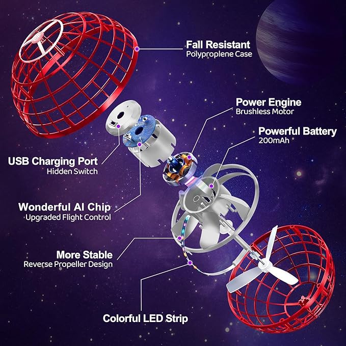 OFUN Flying Orb Ball Toys 2025 - Hover Ball Cosmic Globe Boomerang, Hand Controlled Drone Orbit, Cool Spinning Outdoor Toys Gifts for 6 7 8 9 10+ Year Old Boys Girls Teens Adults