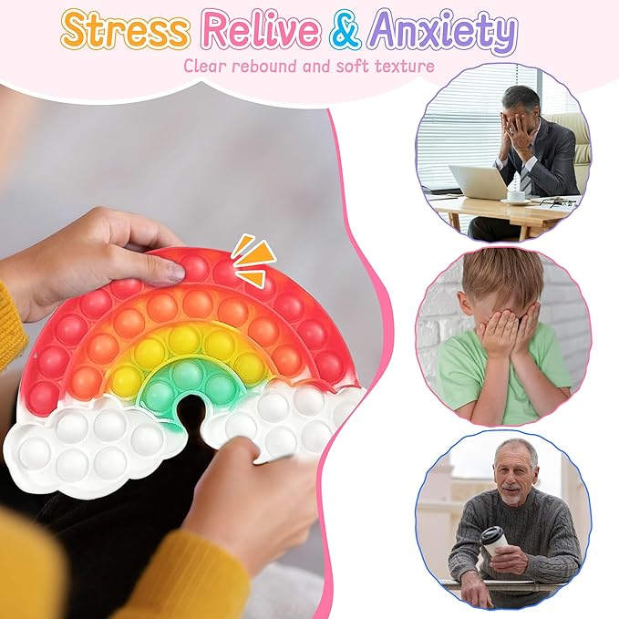 3 Pcs Bubble Fidget Toys,Push Poppers Rainbow Cloud Balloon Pink Castle Sensory Bulk Sets,Stress Relief Squeeze Toy for Toddler Kids Girls Adults,Gift Favors for Birthday Party Classroom Prizes