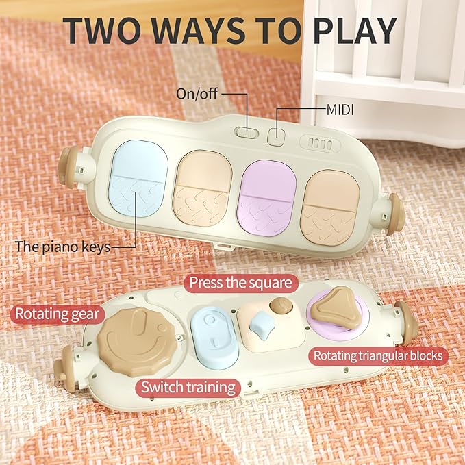 2 in 1 Baby Gym with Walker,Baby Play Mat with 4 Infant Learning Sensory,Double-Sided Multifunctional Removable Play Piano Panel,Sit-to-Stand Learning Walker for 0-24 Months Boy Girl [White]