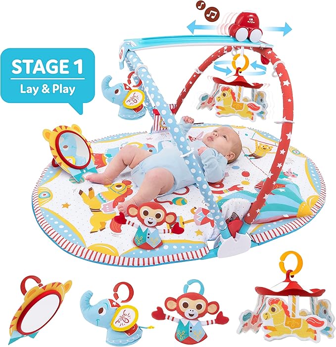 Yookidoo Baby Gym and Play Mat - 3 Stage Accessory Gym with Motorized Robot Track - 20 Development Activities - Age 0-12 Months (Gymotion Circus Playland)