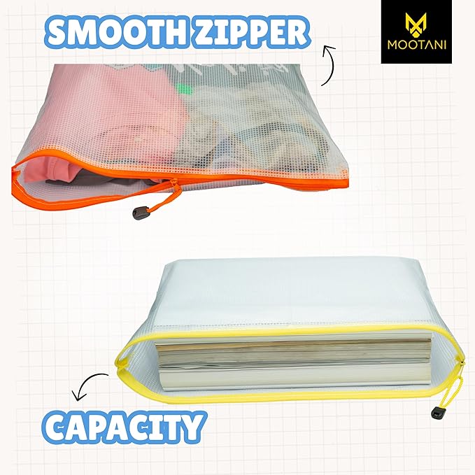 24 Pcs Mesh Zipper Pouch Bags A4 (13.1x9.4) inches Letter Size Waterproof, Reusable Zipper Bags for Board Game & Puzzle Storage, 8 Colors