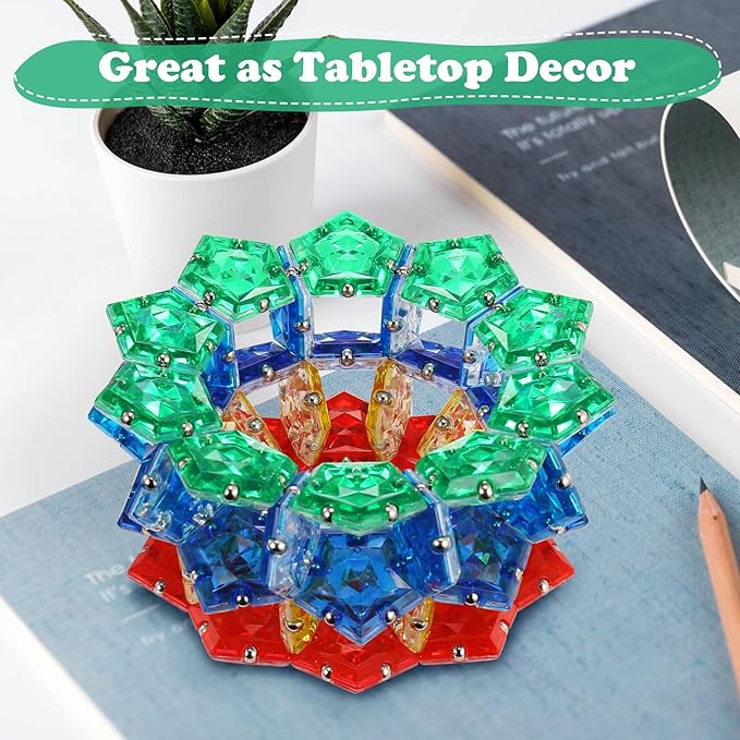 Magnetic Fidget Sphere - Pentagons Magnets Balls - 12 Piece Set - Crystal Green - Magnet Fidgets Toy - Creativity Beyond Imagination, Inspirational, Recreational, Desk Toys for Adults