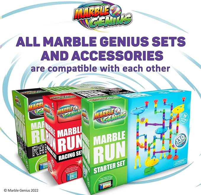 Marble Genius Marble Run Starter Set, STEM Toys & Maze Construction Building - 130 Translucent Track Pieces & Glass Marbles for Family, Kids Toddlers Ages 4-8 - Fun Holiday Gifts