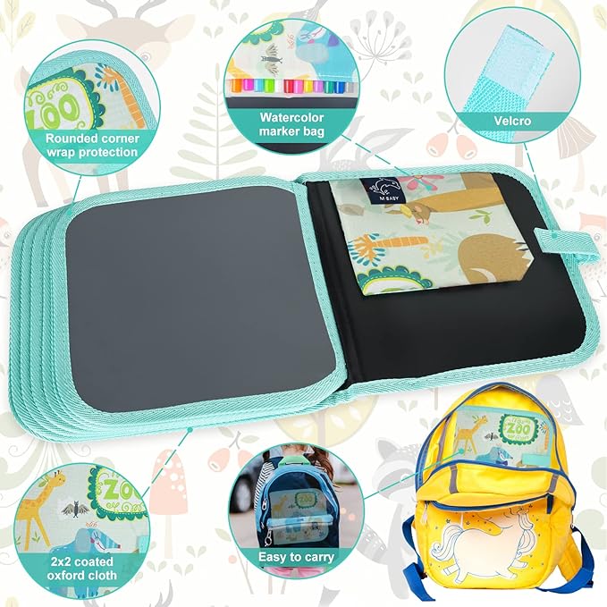 Erasable Doodle Set for Kids - Reusable Magic Drawing Book with 12 Watercolor Pens 14 Page Drawing, Road Trip Car Game Writing Painting Set for Boys and Girls