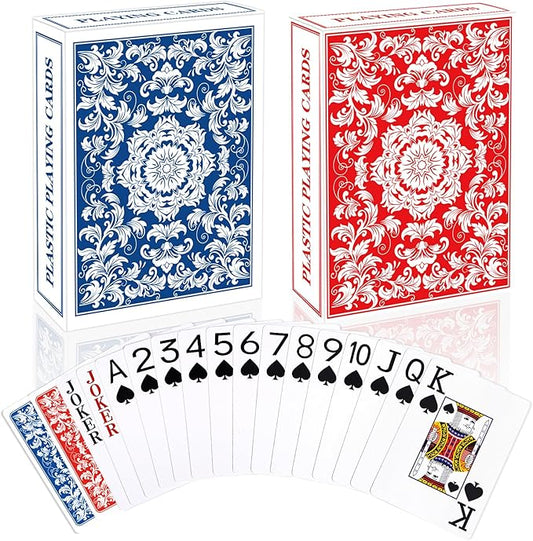 Plastic Playing Cards Waterproof Cards Poker Card 2 Pack Playing Card Large Print for Adults Seniors, Deck of Card Set Poker Cards for Beach Trip Pool Party Games (Blue & Red)