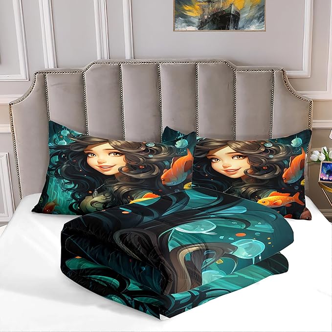 Girls Comforter Set - Pretty Princess Bedding - Princess Comforter Set Queen Size Comforter Set for Girls Kids Comforter Sets Gifts for Girls Bedroom Decor, 1 Comforter + 2 Pillowcases