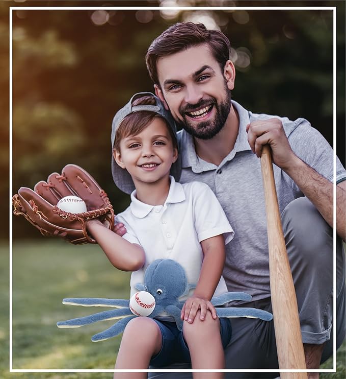 DolliBu Blue Octopus Stuffed Animal with Baseball Plush – Soft & Huggable 15-Inch Ocean Toy with Name Personalization for Kids & Adults