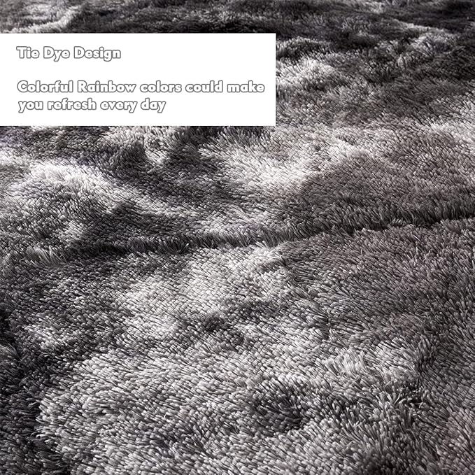 PERFEMET 3 Pcs Dark Grey Plush Comforter Set Queen Size Long Hair Faux Fur Tie Dye Bed Set for Women Adults Super Soft Cozy Fluffy Fuzzy Shaggy Bedding Sets(Dark Grey, Queen)