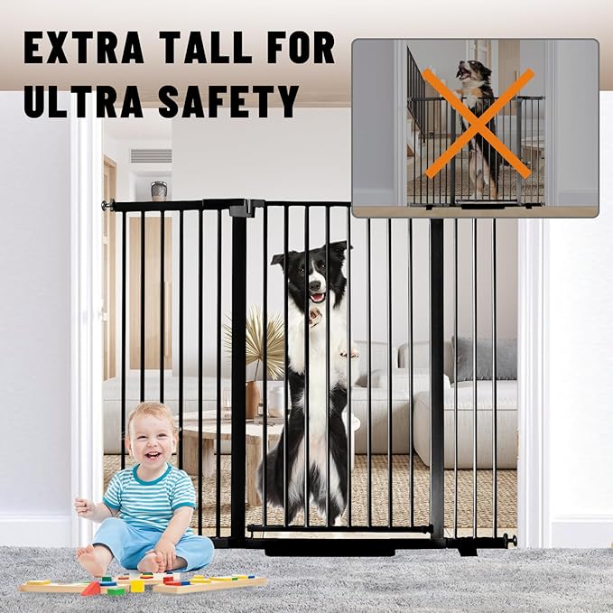 41" Tall Safety Pet Gate,Adjustable 29.92"-43.71" Wide,No Drilling Pressure Mount Kit,Auto Close Cat Gate Suitable for Stairs,Doorways (Black, 29.92"-43.71")