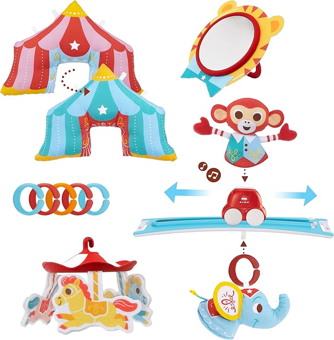 Yookidoo Baby Gym and Play Mat - 3 Stage Accessory Gym with Motorized Robot Track - 20 Development Activities - Age 0-12 Months (Gymotion Circus Playland)