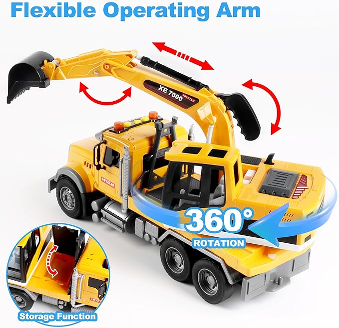 Dwi Dowellin Large Excavator Truck Toy for 3 4 5 6 Year Old Boys,Truck Toy with Sound and Light