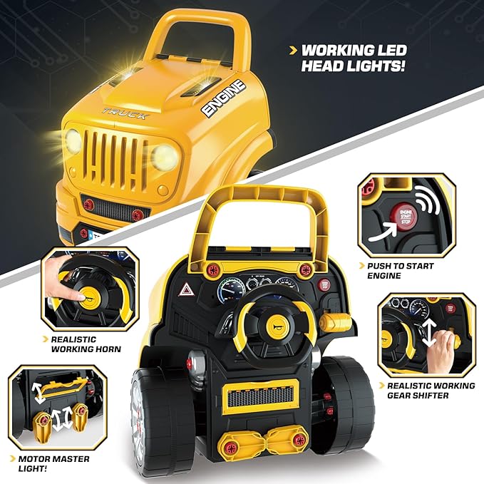 SpringFlower Toys Gifts for 3 4 5 6 7 8 Years Old Boys, Large Truck Engine, Mechanic Repair Set for Kids, Big Truck Builder Kit, Take Apart Motor Vehicle Play Car Service Station, for Kids