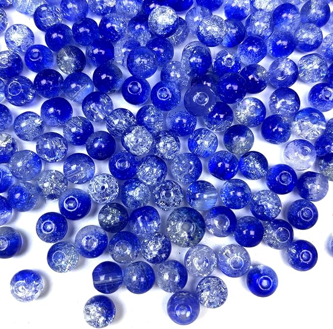 200 PCS Glass Beads, 8mm Round Crackle Crystal Bead for Jewelry Making, Loose Beads for Bracelet Craft Necklace Earring Making Wine Charms Wind Chimes, Blue