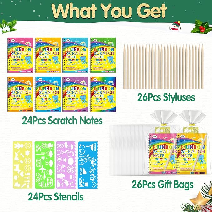 ZMLM Rainbow Scratch Party Favors Kids: Classroom Birthday Gifts Toy Bulk Scratch Art Notebook 24 Pack Goodie Bags Stuffers Girls Boys Classroom Prizes Student School Art Craft Stocking Stuffers