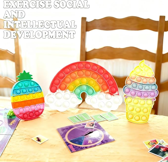 4 Pcs Fidget Toys, Rainbow Push Bubble Fidget Toys Ice Cream Toy Pineapple Squeeze Toys Set for ADHD Autism Stress Relief Toy Gift