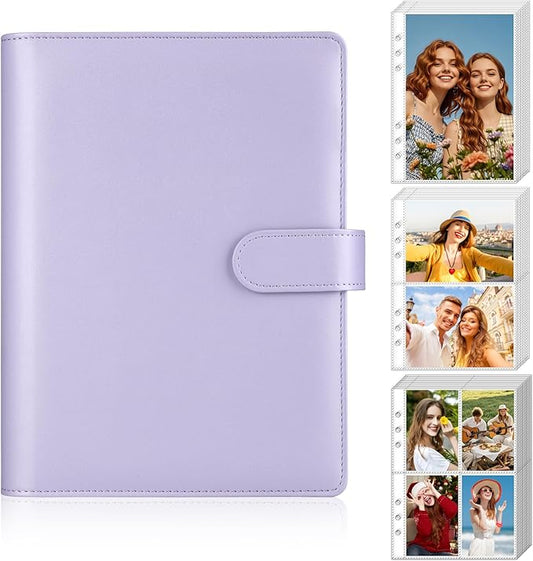 Antner A5 Kpop Photocard Binder 6-Ring Card Collector Album with 40 Pack Card Sleeves, PU Leather Photocard Holder Book with Multi-Size Photo Protectors for Organizing Trading Cards, Purple A5 Binder
