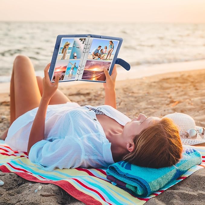 Antner A5 Kpop Photocard Binder 6-Ring Card Collector Album with 40 Pack Card Sleeves, PU Leather Photocard Holder Book with Multi-Size Photo Protectors for Organizing Trading Cards, Glitter Blue