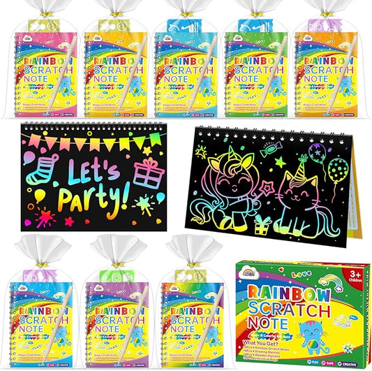 ZMLM Scratch Art Party Favors: 48 Pcs Birthday Gifts Goodie Bags Stuffers Rainbow Scratch Paper Craft Notebooks for Kids 4-8 Classroom Prize Students End School Supplies Toy Girls Boys Return Gift