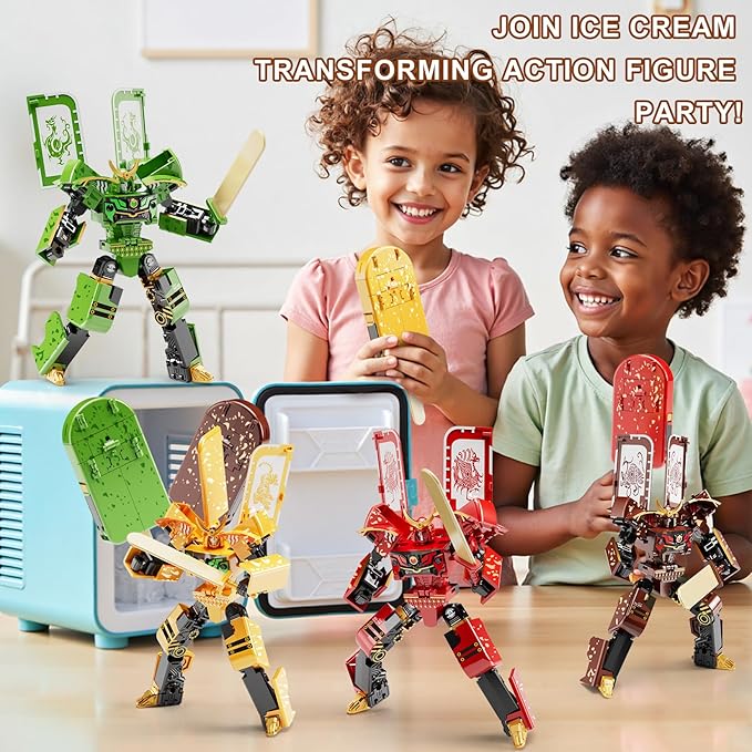 Ice Cream Transforming Toy, 2 in 1 Popsicle Transform into Robot Action Figure, DIY Transformation Figure Toys for Kids & Adults Action Figures for Boys Party Favors Gift (Red)