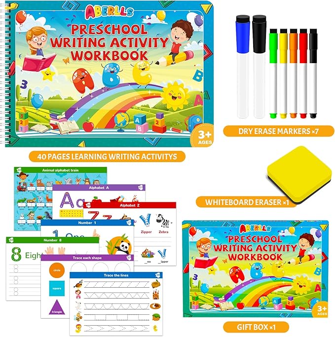 Handwriting Practice Book for Kids, Toddler Preschool Learning Activity for 3 4 5 Year Old, Kindergarten Educational Toys, Montessori Toys Learn Number Letters/ Shapes/ Animal/ Sight Words Workbook