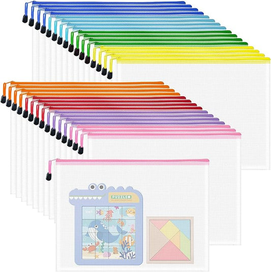 32pcs Mesh Zipper Pouch Bags, B4 Sizes, 8 Colors Zipper Pouches for Organizing, Board Game Storage, Travel, School Office organize