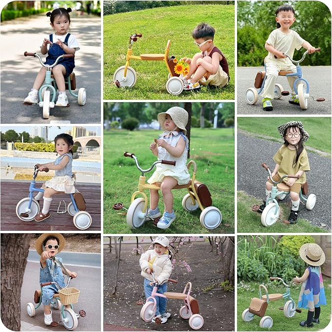 Kidpop Mate Toddler Tricycle Age 2.5-4 Kids First Birthday Gift Toy Bike with Handlebar Grips & Storage for Outdoor Play (Yellow)