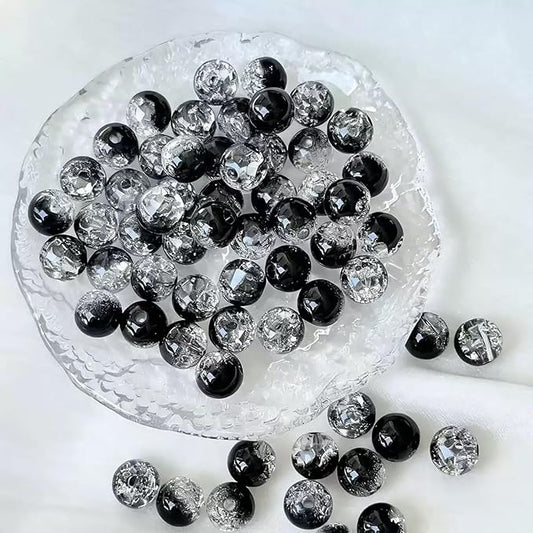 200 PCS Glass Beads, 8mm Round Crackle Crystal Bead for Jewelry Making, Loose Beads for Bracelet Craft Necklace Earring Making Wine Charms Wind Chimes, Black
