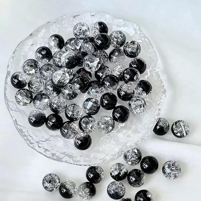 280 PCS Glass Beads, 6mm Round Crackle Crystal Bead for Jewelry Making, Loose Beads for Bracelet Craft Necklace Earring Making Wine Charms Wind Chimes, Black