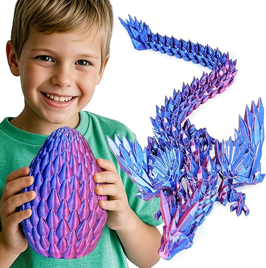 3D Printed Dragon Eggs with Articulated Fly Dragon Inside, Collectible Figurines Fidget Toy for Adults Kids Birthday Easter Christmas White Elephant Gifts for Friends Colleagues(Purple, L size)