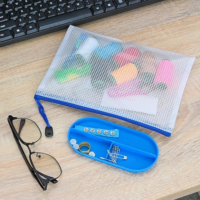 AUSTARK 20 Pcs Zipper File Bags, Plastic Mesh Pouch, Board Game Storage Bag, Waterproof Bags for Office School (A5 Size 9.2''x6.7'', Multicolored)