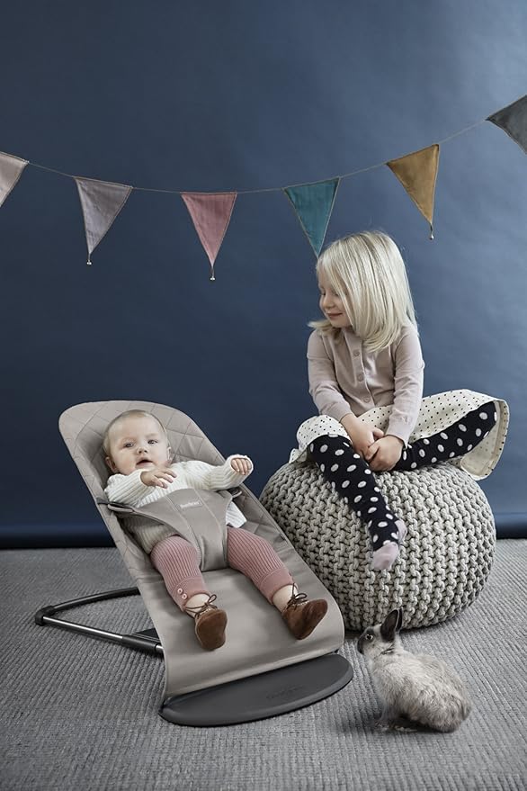 BabyBjörn Bouncer Bliss, Sand Gray, Cotton | 2-in-1 Adjustable Baby Bouncer Seat and Toddler Chair, Newborn to Toddler (8-29 lbs), 4 positions, Lightweight & Portable