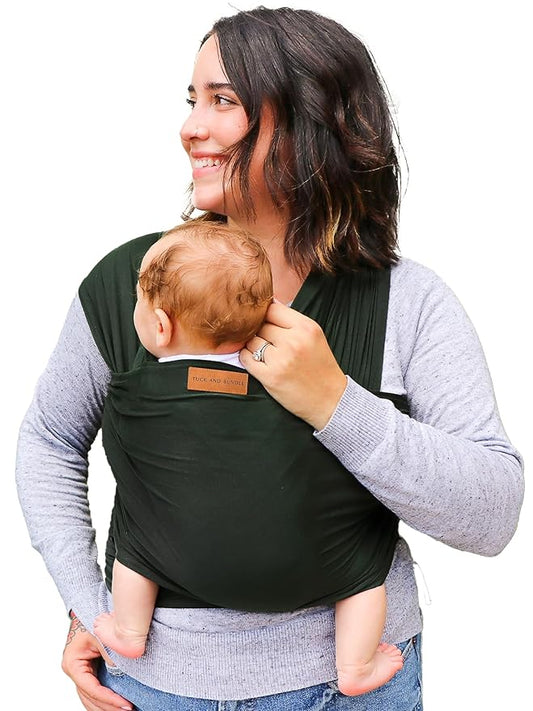 Tuck and Bundle Baby Wrap Carrier for Newborns, Infant Carrier for Babywearing, 8-35 lb Lightweight Soft Tencel Modal Baby Wraps, Baby Essentials, Best for Baby Shower, 0-18 Months Old - Pine Grove