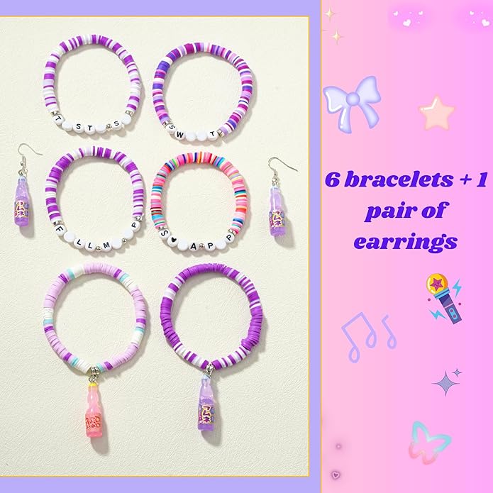 Bracelets Inspired by Korean Kpop Merch, 6 Pcs Stackable Stretch Friendship Beaded and 1 set of earrings, Hunters Cosplay Costume Outfit Merchandise Jewelry Gifts for Fans, Christmas Birthday Gifts for Girls Women