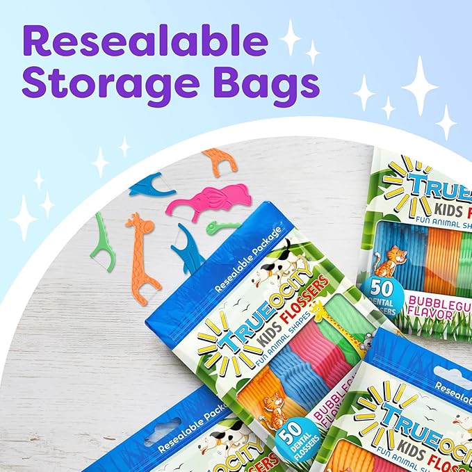 Kids Flossers 2 Pack (100 Total), Kids Floss Picks, Flossers Children, Floss Children, Animal Shapes, Glides Easy Between Teeth, Flosser Helps Prevent Tooth Decay & Gum Disease, Bubble Gum Flavored