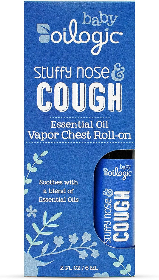 Oilogic Stuffy Nose & Cough Vapor Chest Roll-On Essential Oil for Babies & Toddlers - Gentle Baby Essentials - Pediatrician-Tested & Safe for Babies, 2 Fl Oz
