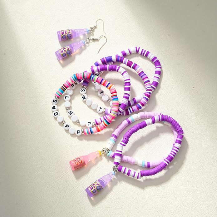 Bracelets Inspired by Korean Kpop Merch, 6 Pcs Stackable Stretch Friendship Beaded and 1 set of earrings, Hunters Cosplay Costume Outfit Merchandise Jewelry Gifts for Fans, Christmas Birthday Gifts for Girls Women