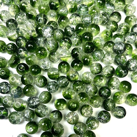 200 PCS Glass Beads, 8mm Round Crackle Crystal Bead for Jewelry Making, Loose Beads for Bracelet Craft Necklace Earring Making Wine Charms Wind Chimes, Green