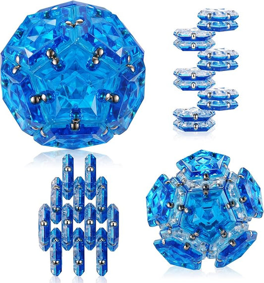 RoomyRoc Magnetic Fidget Sphere - Pentagons Magnets Balls - 12 Piece Set - Crystal Blue - Magnet Fidgets Toy - Creativity Beyond Imagination, Inspirational, Recreational, Desk Toys for Adults