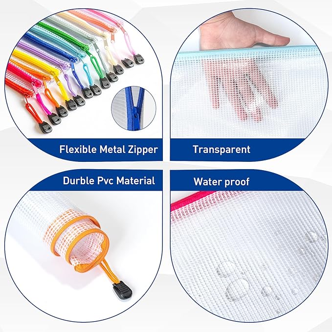 36pcs Zipper Bags for Organizing, A4 Zipper Pouches, Waterproof Pouch Bag, 12 Colors Toy Organization Bags, Zip Pouches for Organizing, Puzzle Bag, Office Organization, Homeschool Supplies