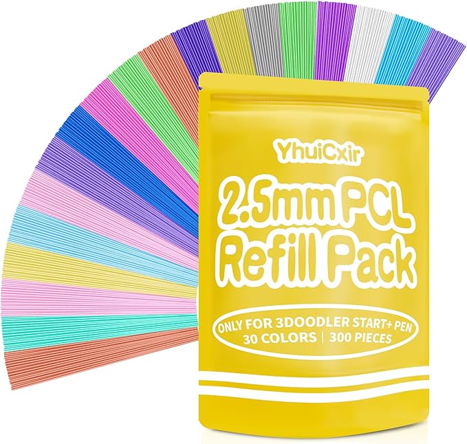 300 Pieces 3D Pen Refills Pack for 3Doodler Start+ Pen 30 Colors 2.5 mm Low Temperature 3D Pencil PCL Filaments Not Compatible with Other 3D Printing Pens